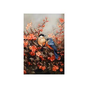 Birds Spring Flower Unframed Canvas Wall Art  24" X 36"